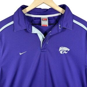 VINTAGE Nike Kansas State Wildcats Polo Shirt Men's L Purple Fit Dry‎ Team Tag